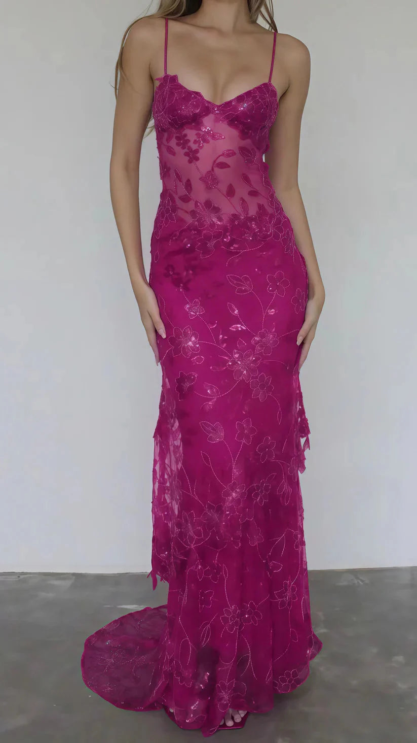 Beautiful Spaghetti Straps Birthday Party Dress Red Lace Classy Prom Dress