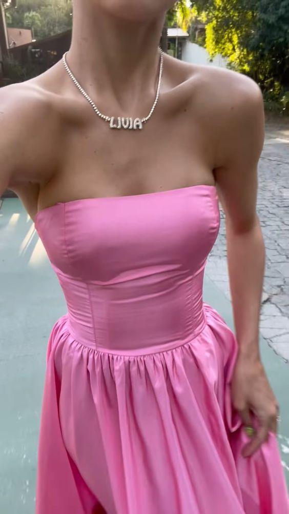 Classic Pink A-Line Strapless Side Slit Long Party Classy Prom Dress Secondary image