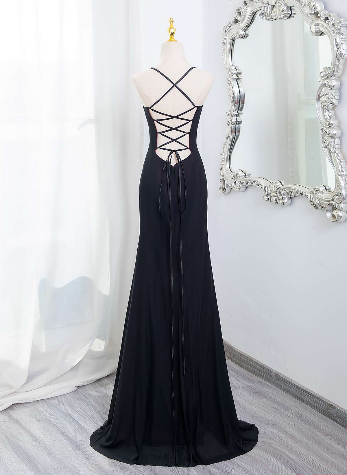 Beautiful Straps Spandex And Lace Classy Evening Dress, Black And Burgundy Classy Prom Dress