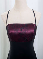 Beautiful Straps Spandex And Lace Classy Evening Dress, Black And Burgundy Classy Prom Dress