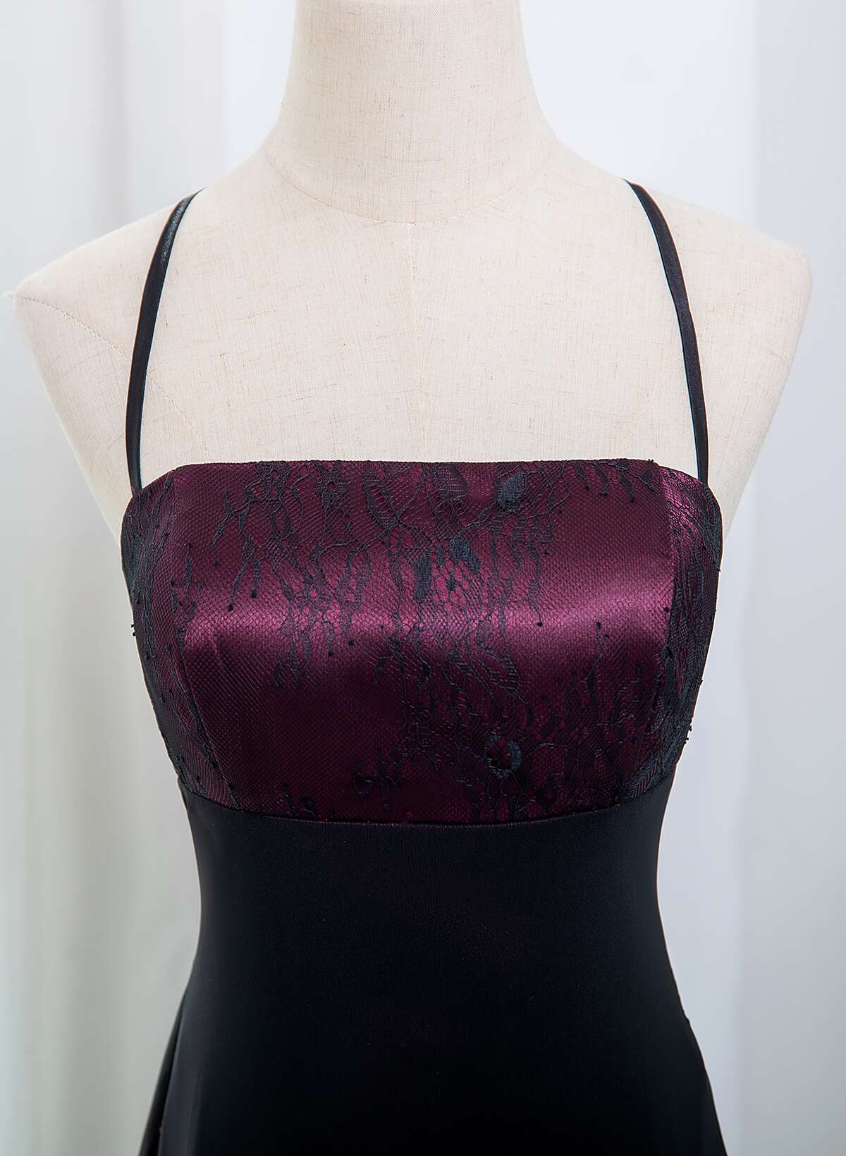 Beautiful Straps Spandex And Lace Classy Evening Dress, Black And Burgundy Classy Prom Dress