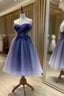 Beautiful Sweetheart Tulle With Lace Short Evening Prom Dress, Purple Homecoming Dress