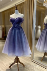 Beautiful Sweetheart Tulle With Lace Short Evening Prom Dress, Purple Homecoming Dress