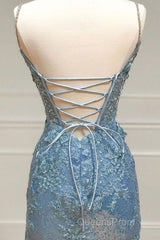 Beautiful Tiffany Blue Spaghetti Straps Tulle Applique Long Evening Prom Dress Sequined Evening Dress With Slits