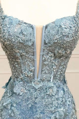 Beautiful Tiffany Blue Spaghetti Straps Tulle Applique Long Evening Prom Dress Sequined Evening Dress With Slits