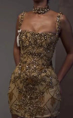 Beautiful Tight Square Neck Sleeveless Gold Short Classy 8Th Grade Homecoming Dress Summer Middle School Hoco Dress Homecoming Outfit