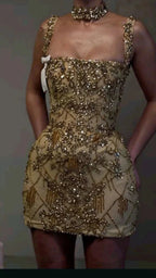 Beautiful Tight Square Neck Sleeveless Gold Short Classy 8Th Grade Homecoming Dress Summer Middle School Hoco Dress Homecoming Outfit