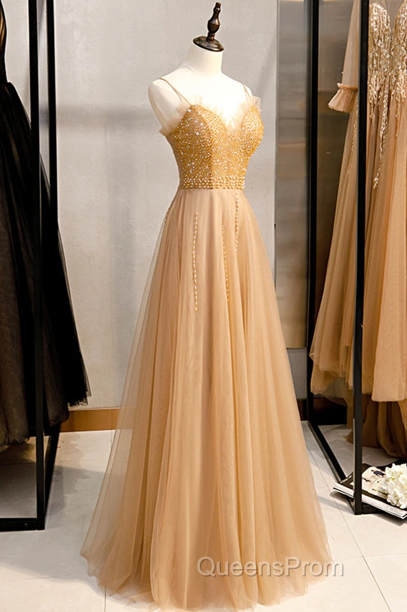 Beautiful Tulle Beaded Sweetheart Party Dress, A-Line Tulle Floor Length Evening Prom Dress