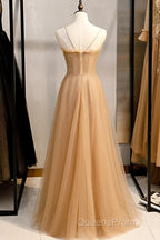 Beautiful Tulle Beaded Sweetheart Party Dress, A-Line Tulle Floor Length Evening Prom Dress