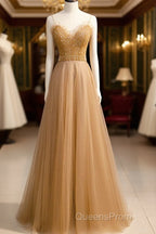Beautiful Tulle Beaded Sweetheart Party Dress, A-Line Tulle Floor Length Evening Prom Dress