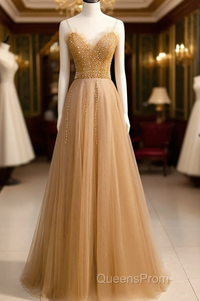 Beautiful Tulle Beaded Sweetheart Party Dress, A-Line Tulle Floor Length Evening Prom Dress