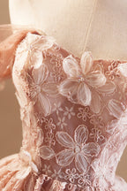 Beautiful Tulle Flower Knee Length Evening Prom Dress, Off the Shoulder Short Sleeve Evening Party Dress