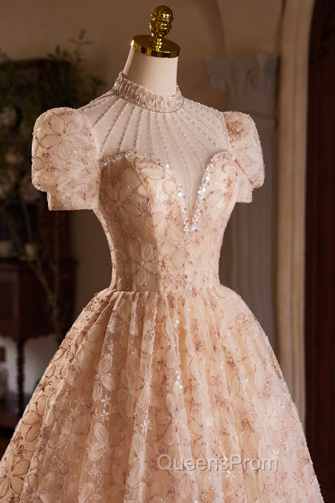 Beautiful Tulle Flower Tea Length Evening Prom Dress, Off the Shoulder Short Sleeve Evening Party Dress