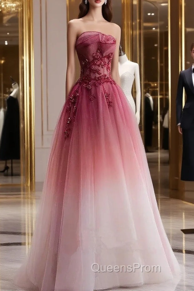Beautiful Tulle Gradient with Beaded Long Party Dress A-line Gradient Evening Prom Dress Evening Prom Dress shops Main image