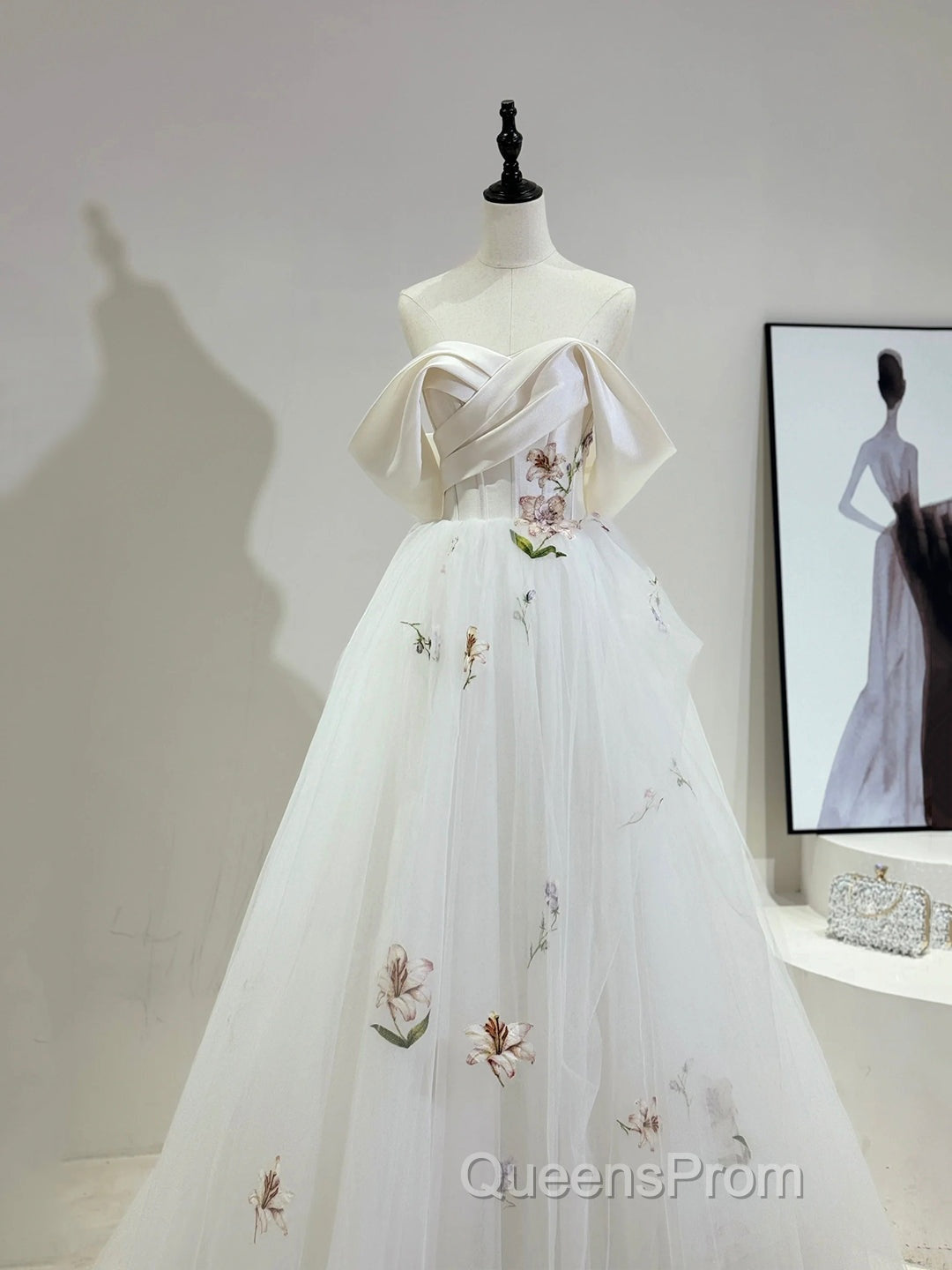 Beautiful Tulle Lace Long Evening Prom Dress, Off The Shoulder Evening Party Dress Secondary image
