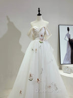 Beautiful Tulle Lace Long Evening Prom Dress, Off The Shoulder Evening Party Dress