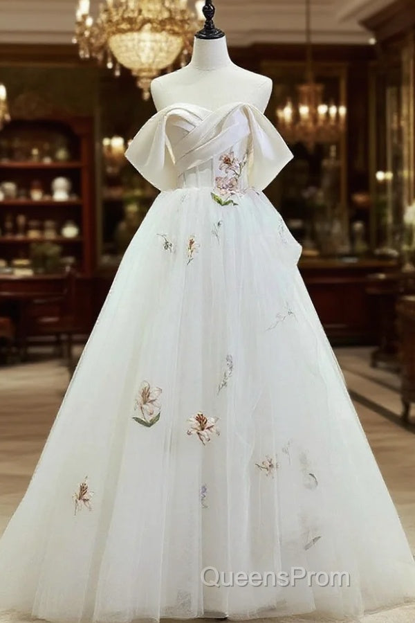 Beautiful Tulle Lace Long Evening Prom Dress, Off The Shoulder Evening Party Dress Main image