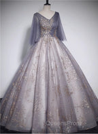 Beautiful Tulle V-neckline Long Evening Dress, Tulle Lace Applique Party Dress