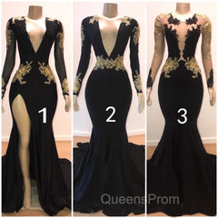 Beautiful V-Neck Long Sleevess Appliques Mermaid Floor-Length Evening Prom Dress