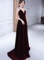 Beautiful V-Neckline Straps Wine Red Velvet Classy Prom Dress, Long Party Dress