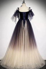 Beautiful Velvet And Gradient Tulle Long Party Dress, Straps Long Evening Gown