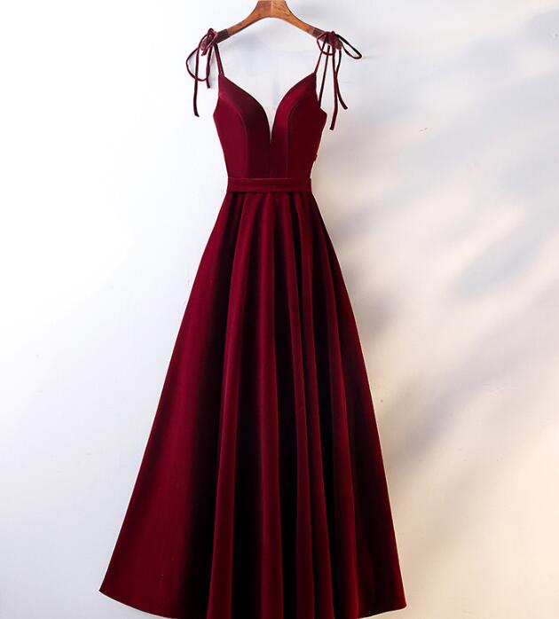 Beautiful Velvet Party Dress, Straps Long Classy Prom Dress