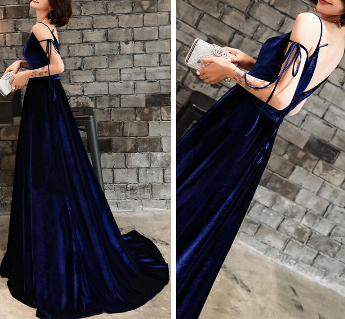 Beautiful Velvet Party Dress, Straps Long Classy Prom Dress