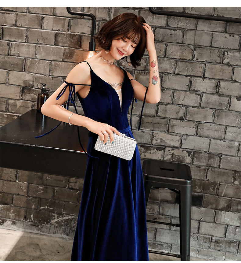 Beautiful Velvet Party Dress, Straps Long Classy Prom Dress