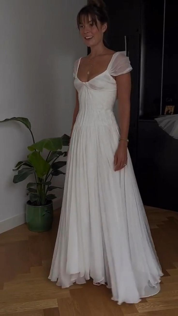 Beautiful White Chiffon A Line Classy Prom Dress Wedding Dress