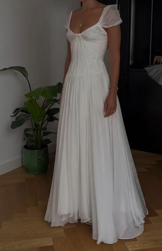 Beautiful White Chiffon A Line Classy Prom Dress Wedding Dress Main image