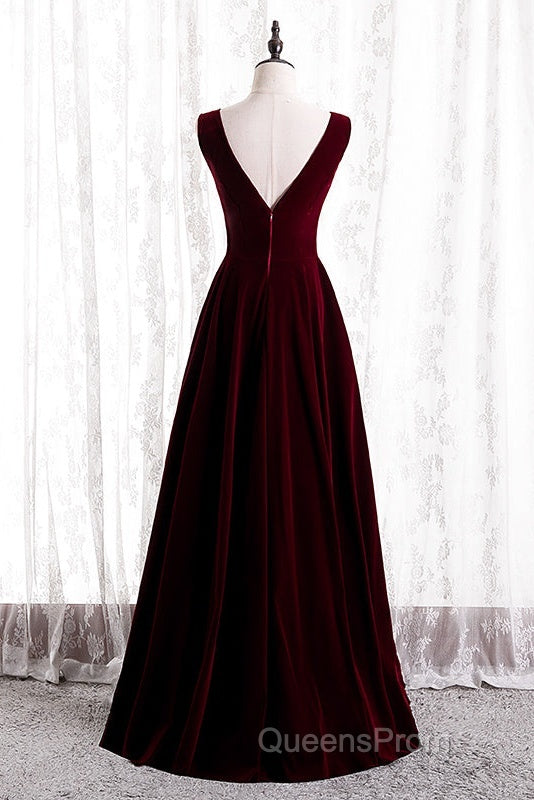 Beautiful Wine Red Simple Long A-Ine Wedding Party Dress, Dark Red Evening Prom Dress Secondary image