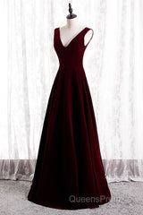 Beautiful Wine Red Simple Long A-Ine Wedding Party Dress, Dark Red Evening Prom Dress