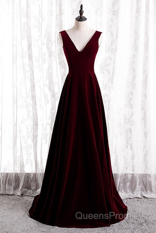 Beautiful Wine Red Simple Long A-Ine Wedding Party Dress, Dark Red Evening Prom Dress