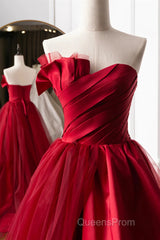 Beautiful Wine Red Sweetheart Tulle And Satin Party Dress, Wine Red Long Formal Dress