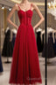 Beautiful Wine Red Tulle Long Straps Party Dress Evening Prom Dress, A-Line Dark Red Formal Gown