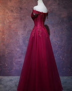 Beautiful Wine Red Tulle Sweetheart Long Classy Prom Dress, A-Line Party Dress