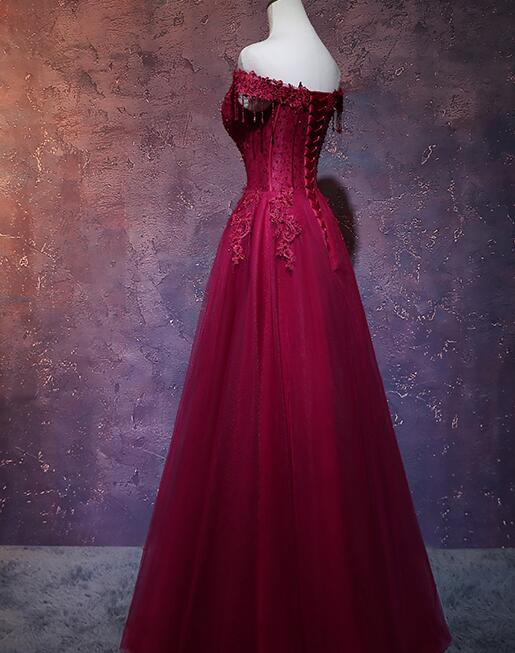 Beautiful Wine Red Tulle Sweetheart Long Classy Prom Dress, A-Line Party Dress