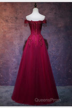 Beautiful Wine Red Tulle Sweetheart Long Evening Prom Dress, A-Line Party Dress