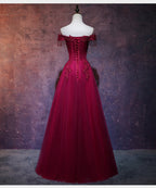 Beautiful Wine Red Tulle Sweetheart Long Classy Prom Dress, A-Line Party Dress