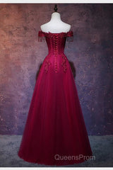 Beautiful Wine Red Tulle Sweetheart Long Evening Prom Dress A-Line Party Dress Elegant Evening Dress