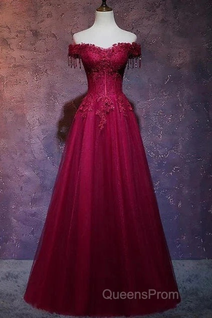 Beautiful Wine Red Tulle Sweetheart Long Evening Prom Dress A-Line Party Dress Elegant Evening Dress