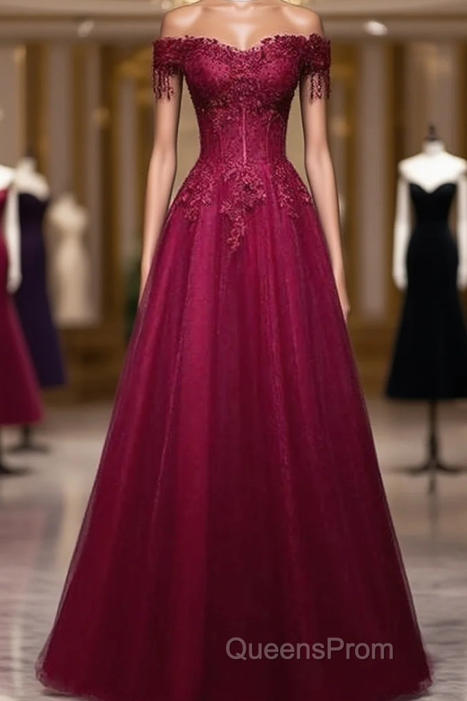 Beautiful Wine Red Tulle Sweetheart Long Evening Prom Dress A-Line Party Dress Elegant Evening Dress Main image