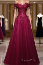 Beautiful Wine Red Tulle Sweetheart Long Evening Prom Dress A-Line Party Dress Elegant Evening Dress