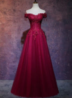 Beautiful Wine Red Tulle Sweetheart Long Classy Prom Dress, A-Line Party Dress