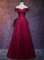 Beautiful Wine Red Tulle Sweetheart Long Classy Prom Dress, A-Line Party Dress
