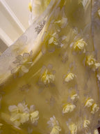 Beautiful Yellow A-Line Square Neck Strapless 3D Flower Mesh Long Classy Prom Dress