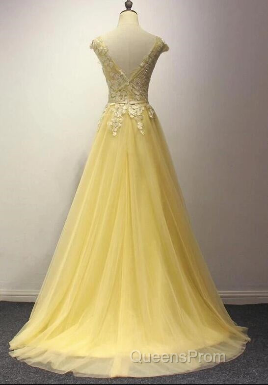 Beautiful Yellow Long Evening Prom Dress, A-Line Round Neckline Formal Dress Secondary image