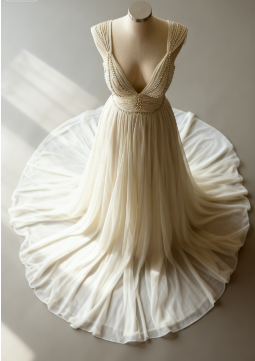 Off-White A-Line V-Neck Chiffon Beaded Long Classy Prom Dress Simple Wedding Dress Bridesmaid Dress