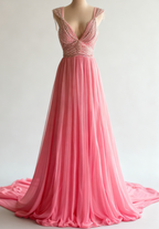 Off-White A-Line V-Neck Chiffon Beaded Long Classy Prom Dress Simple Wedding Dress Bridesmaid Dress