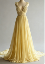 Off-White A-Line V-Neck Chiffon Beaded Long Classy Prom Dress Simple Wedding Dress Bridesmaid Dress
